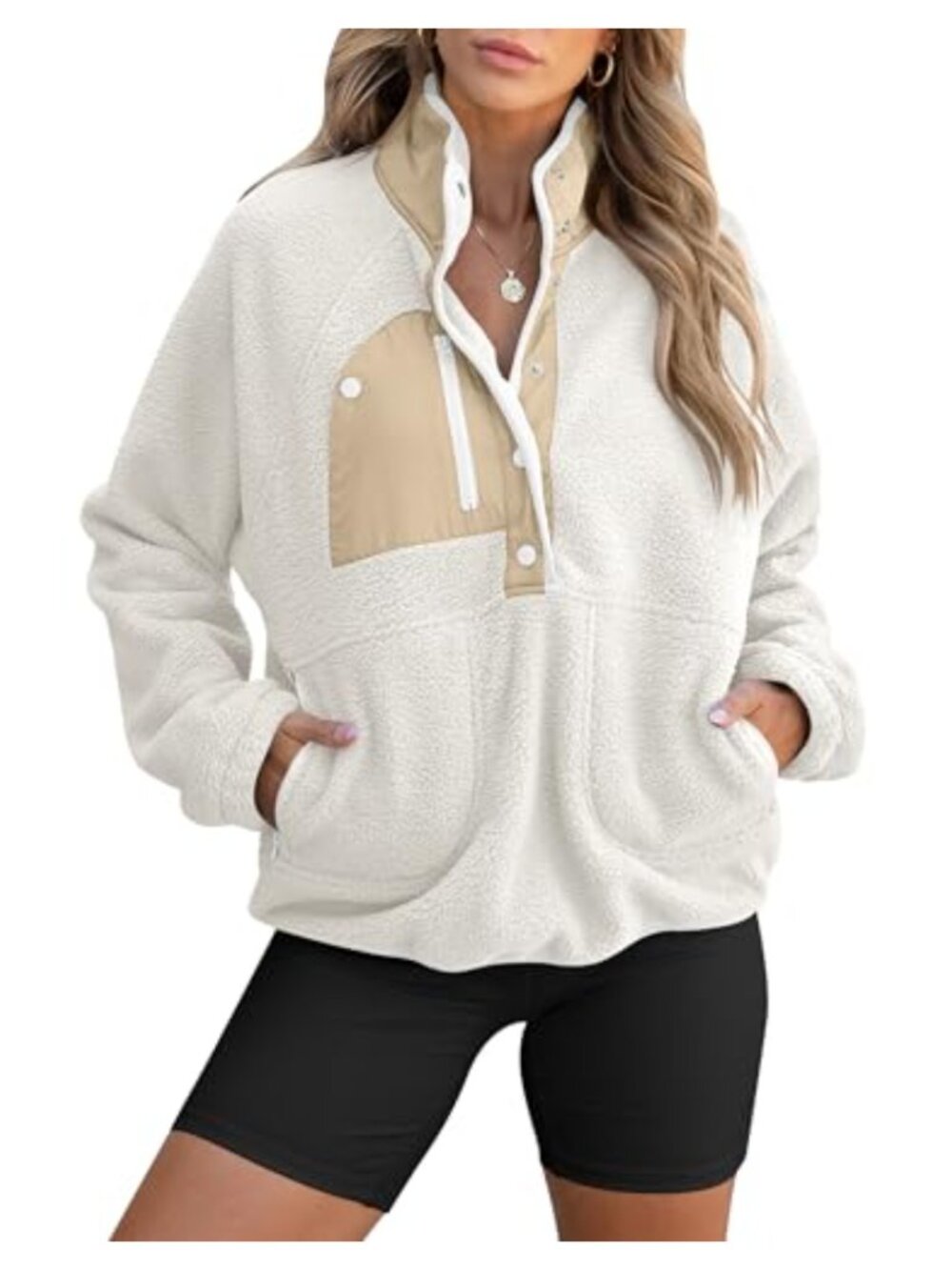 Women's Fuzzy Fleece Pullover Sherpa Jacket Loose Fit Hooded Long Sleeve